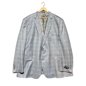 Joseph & Feiss Gold Mens 58L Blue Grey Plaid Wool Blend Classic Fit Blazer NWT